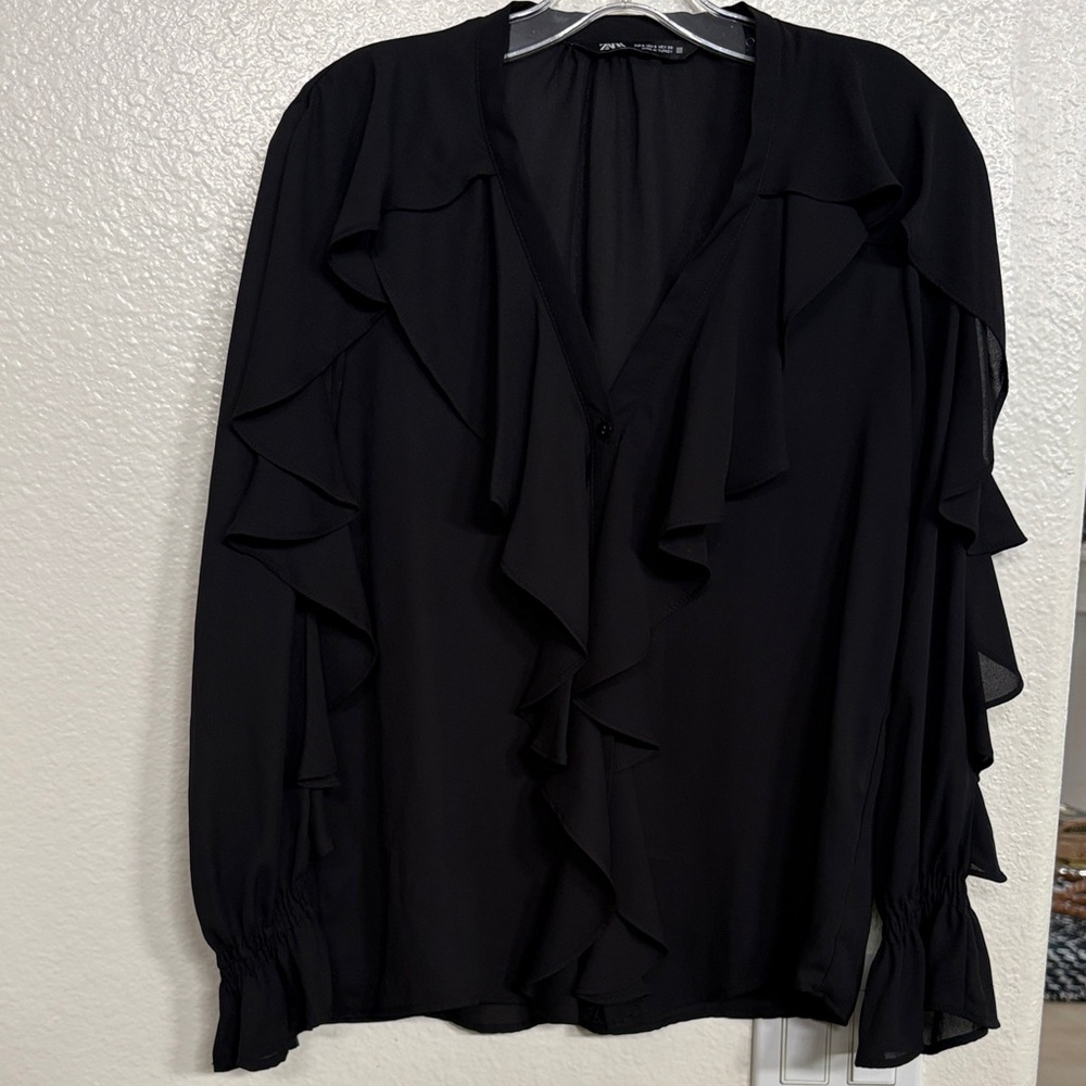 Zara Black Ruffle Blouse